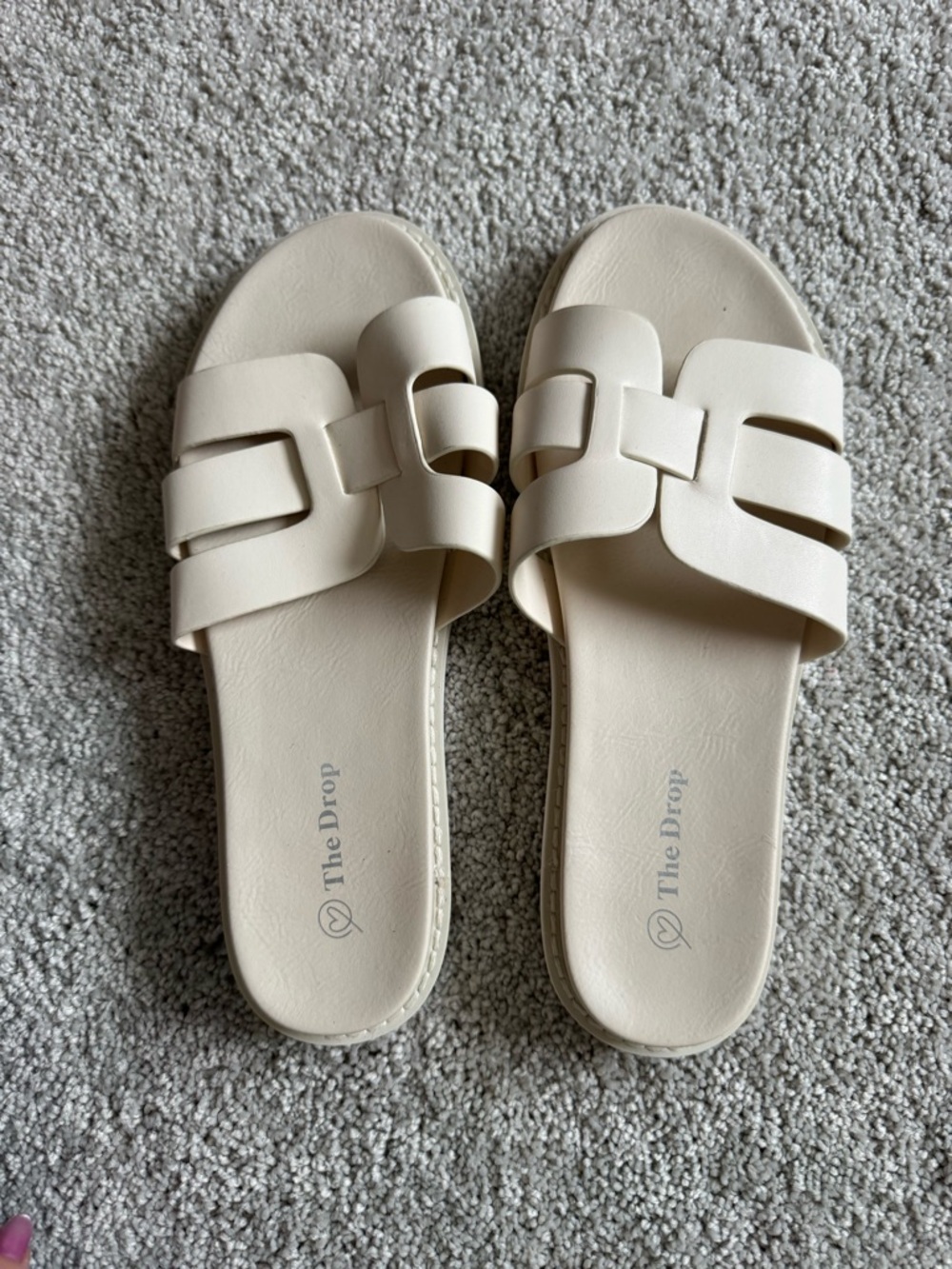 The Drop Women's Cream Slide Sandals with Interlocking Strap
